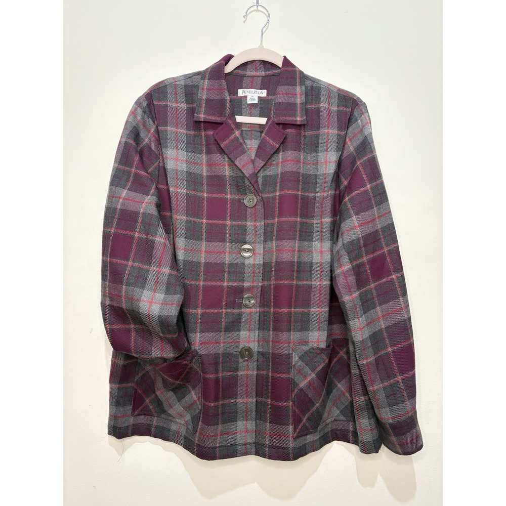 Pendleton Jacket Women Sz XL 49er Jacket Purple Plaid 100% Virgin Wool Flannel